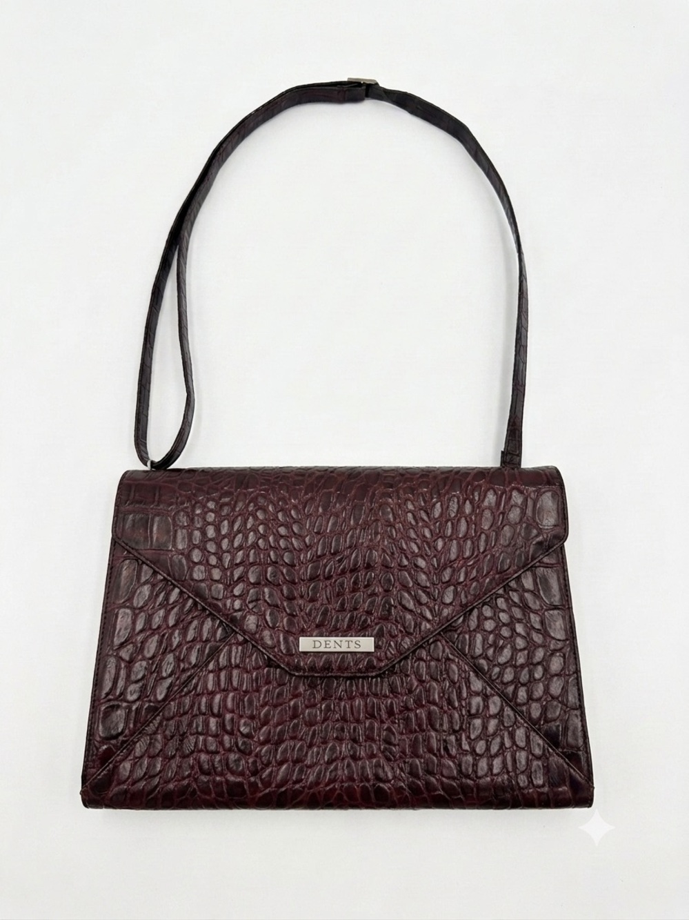 Vintage Dents Brown Burgundy Croc Embossed Leather Envelope Bag 3 WAY